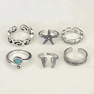 6 Pack Piece Silver Tone Adjustable Toe Rings G NWT